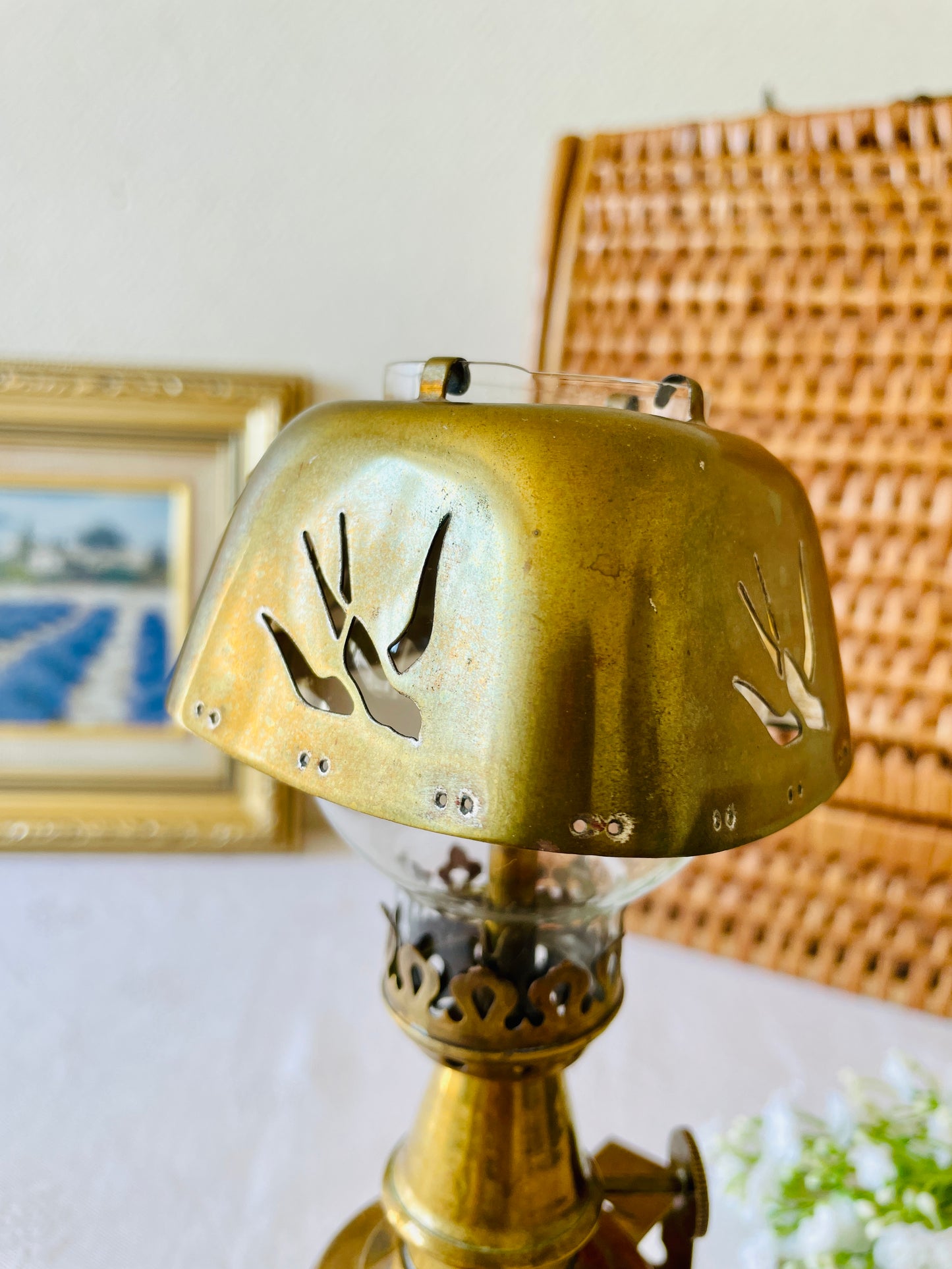 フランスアンティーク オイルランプ LAMPE-PIGEON ピジョンランプC 鳩のカバー付き